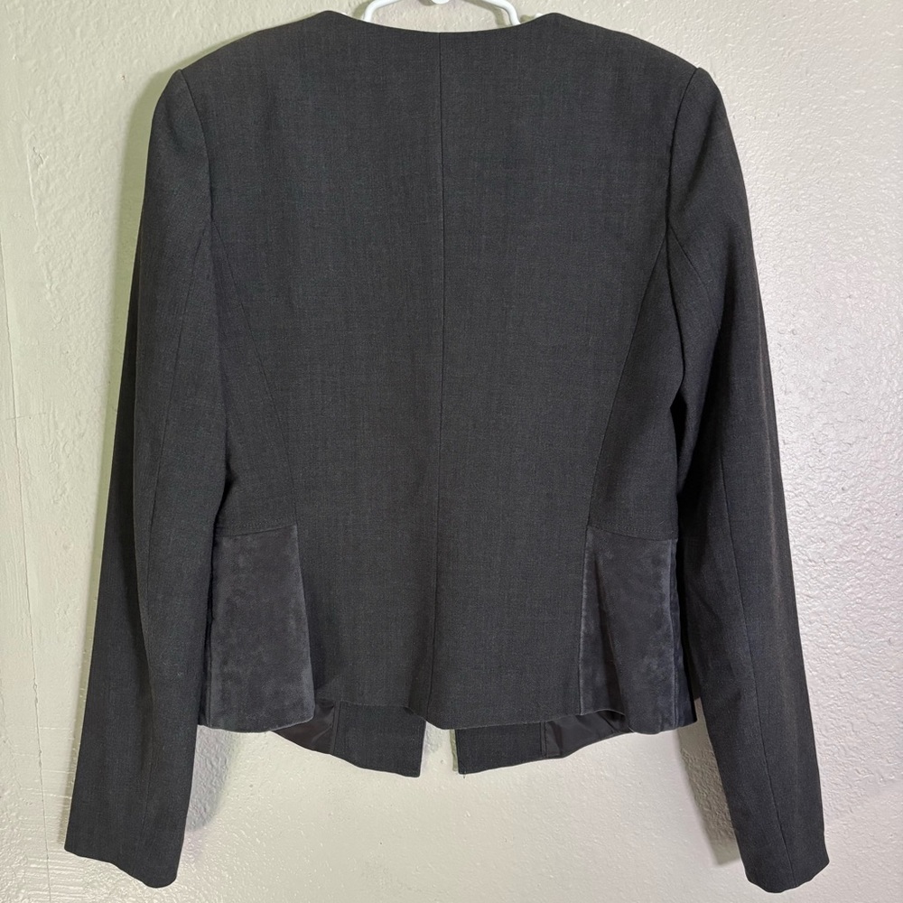 Gray Fitted V Neck Suede Suit Jacket Blazer Size 2 - Picture 5 of 8